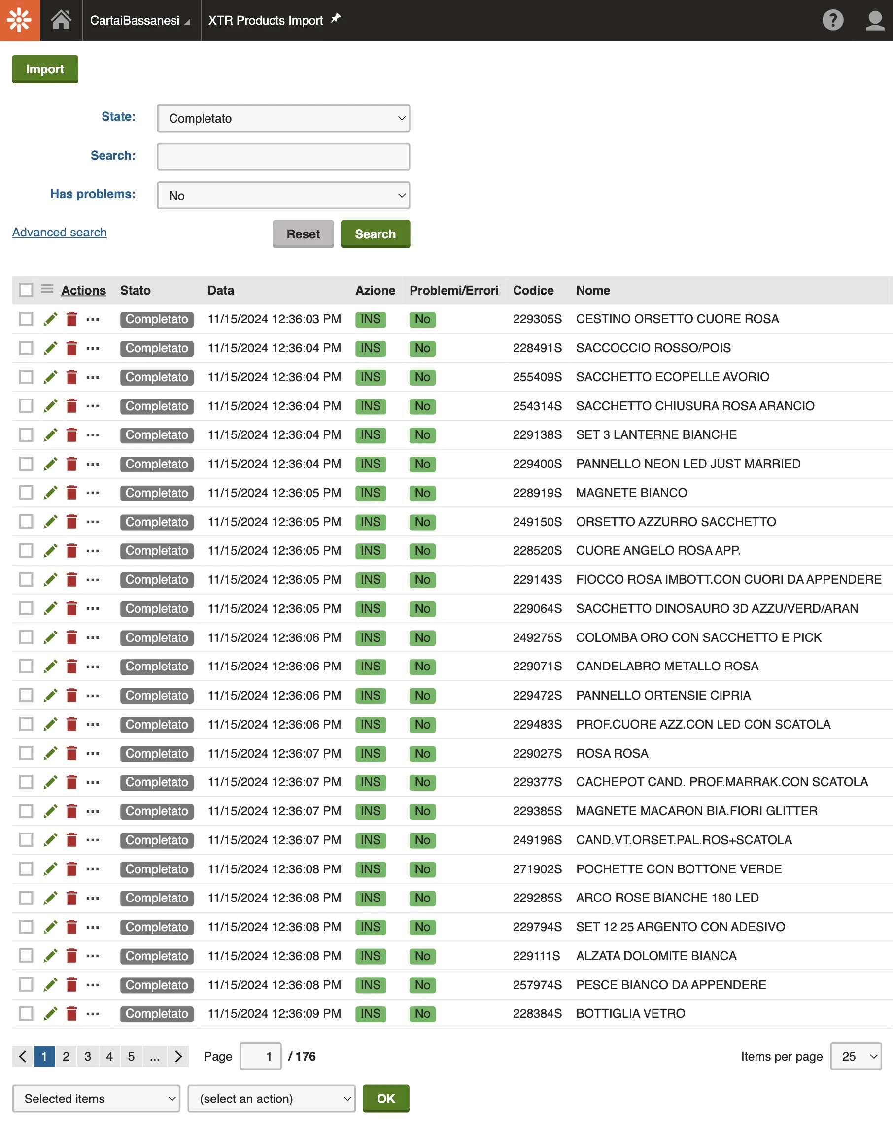 Applicazione gestione import massivo catalogo prodotti