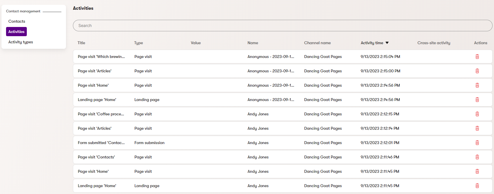 Activities tracking