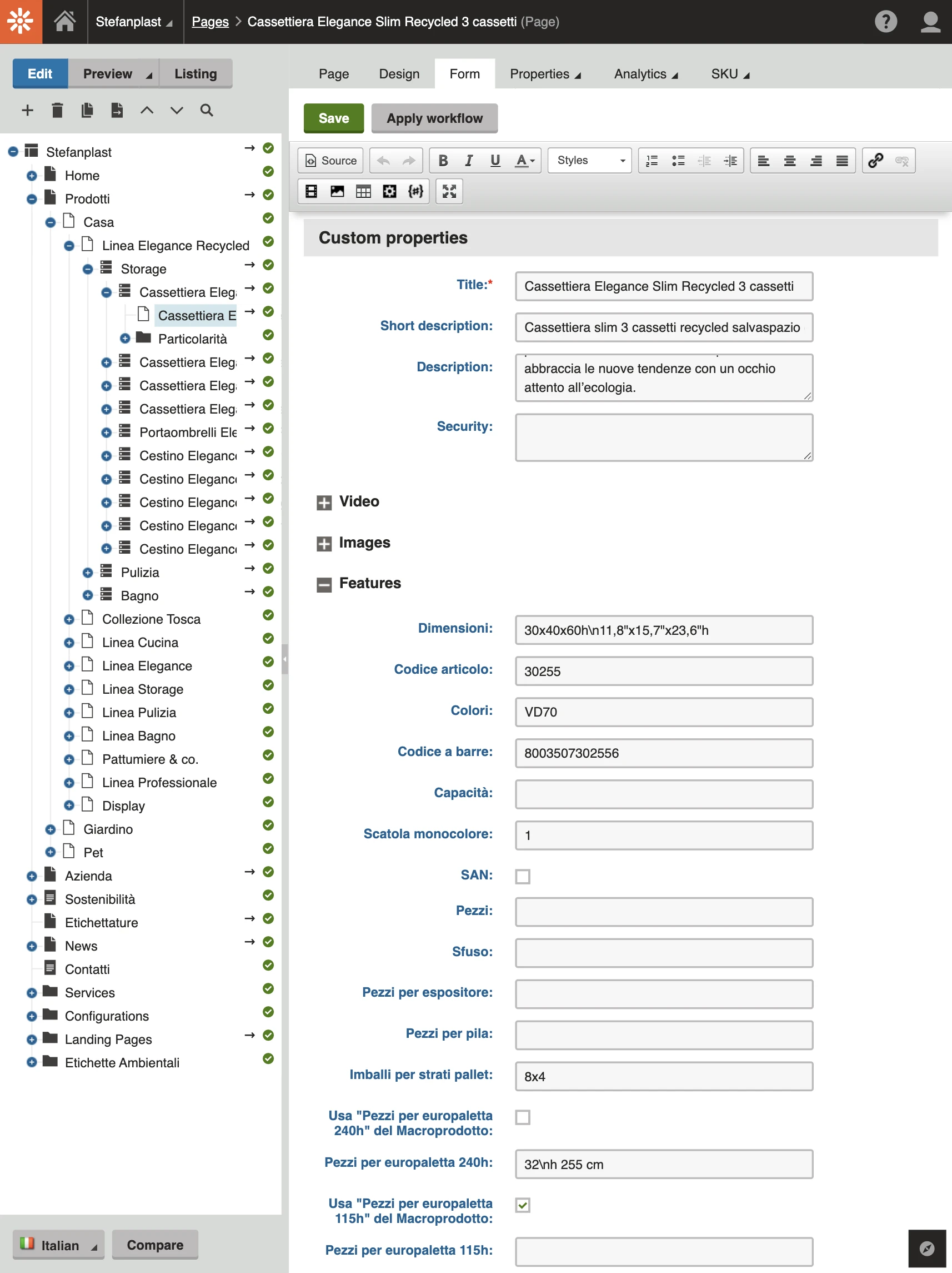Gestione catalogo prodotti online con backoffice personalizzato