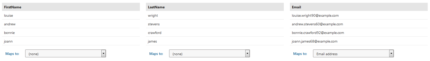 import_email_mapping.png XTR K13 Gestione dei destinatari delle email di marketing Importazione dei destinatari