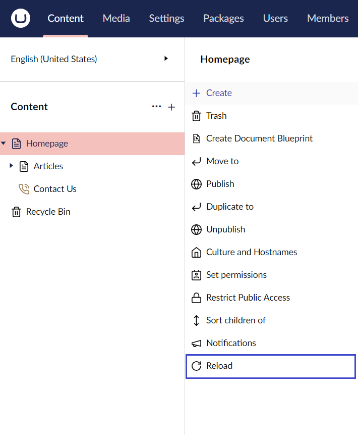Reload-Tree.png Umbraco Aggiornamento della vista ad albero