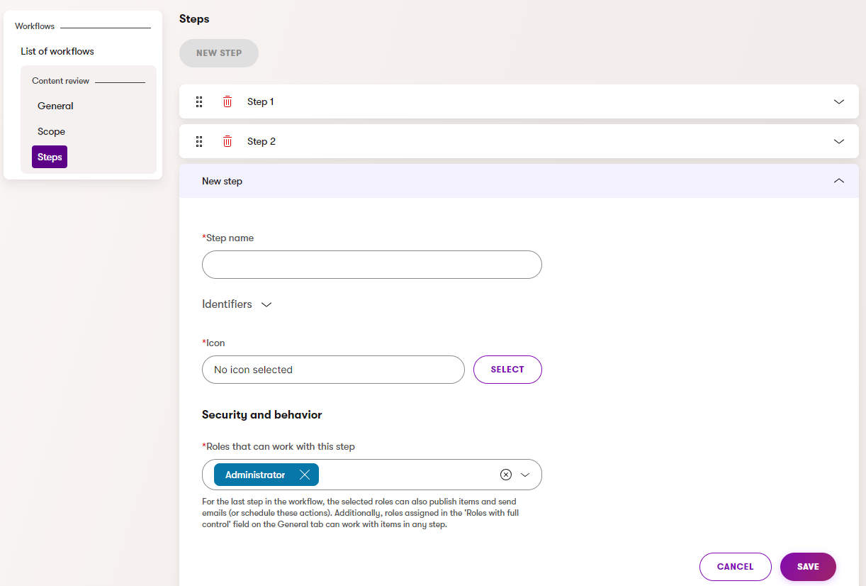 Xperience Configurare gli step del workflow