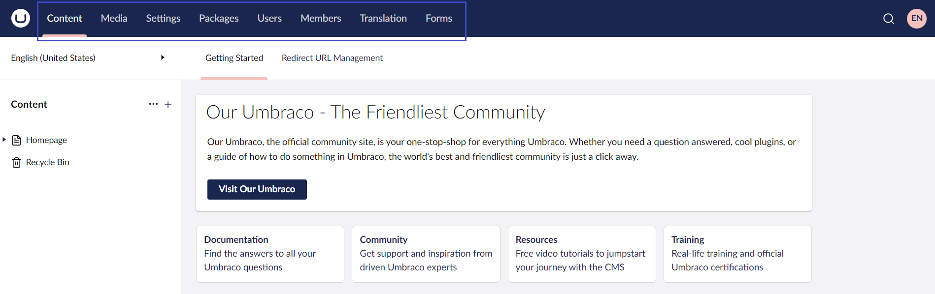 The-Sections-Menu.png Umbraco Il menu delle sezioni