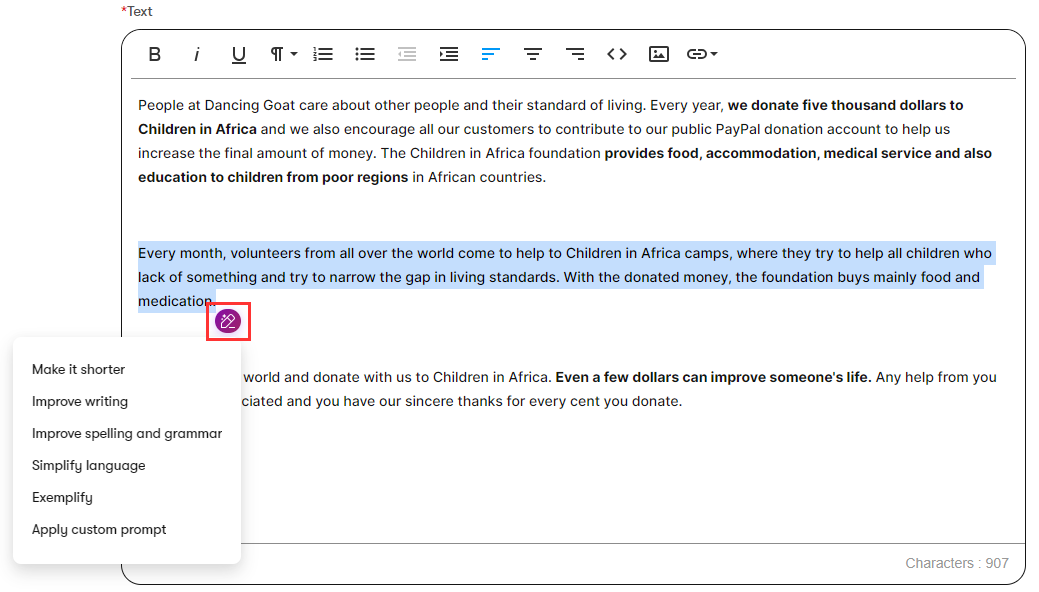 Xperience Perfezionamenti del rich text editor