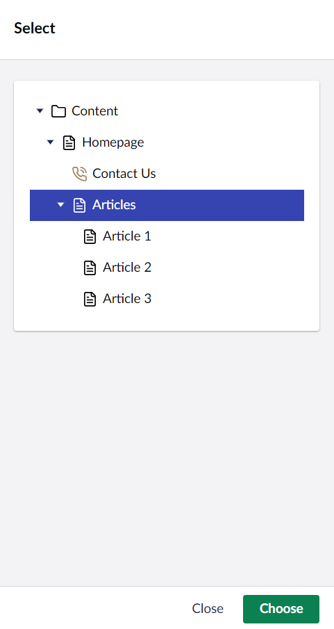 Move-Option-1.png Umbraco Spostare una pagina Opzione 1 Selezionare la destinazione