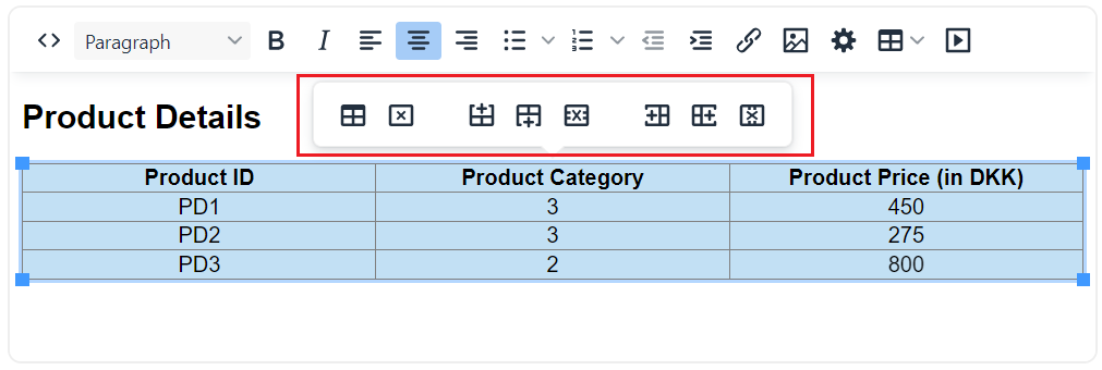Editing-an-Existing-Table.png Umbraco Lavorare con il Rich Text Editor Tabelle Modificare una tabella esistente