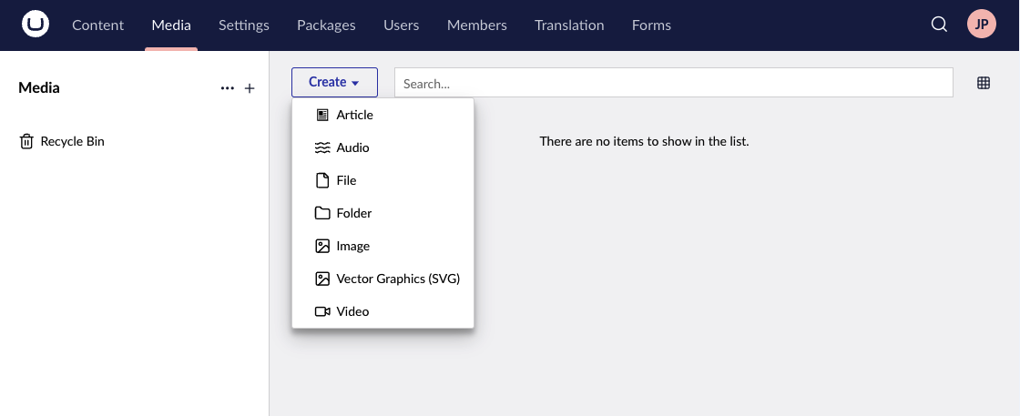 image_12.png Umbraco Aggiungere media tramite la sezione Media