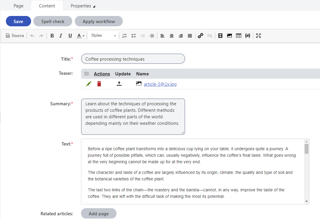 CreatingNewPagesContentTab.png XTR K13 Creazione di nuove pagine