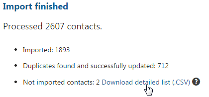 import_result.png XTR K13 Importazione di contatti Descrizione della schermata di importazione completata