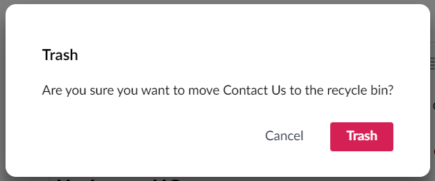 Delete-Warning.png Umbraco Eliminare e ripristinare pagine Eliminare una pagina Confermare eliminazione
