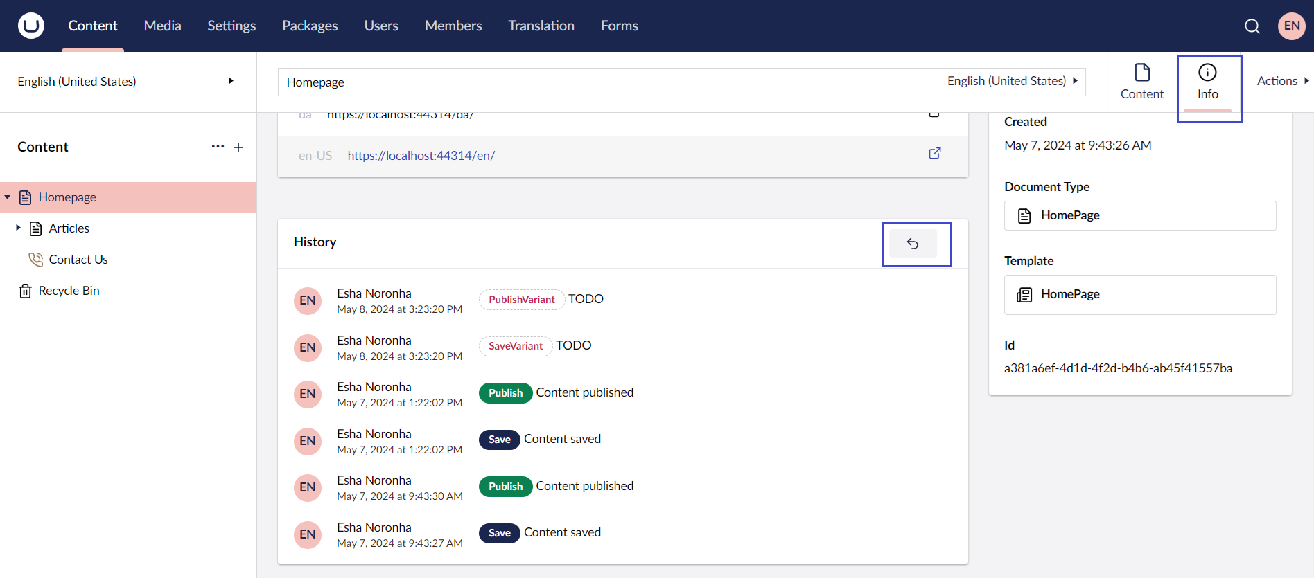 Rollback.png Umbraco Ripristinare una versione precedente
