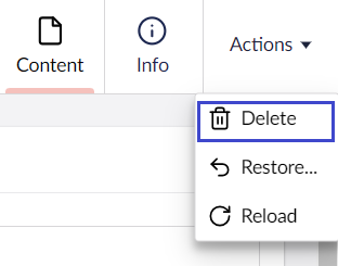 Delete-single-page-option-2.png Umbraco Eliminare e ripristinare pagine Svuotare il cestino Azioni