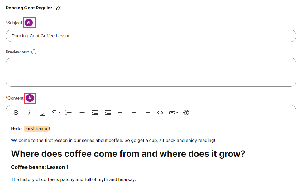 Xperience Generare contenuto email