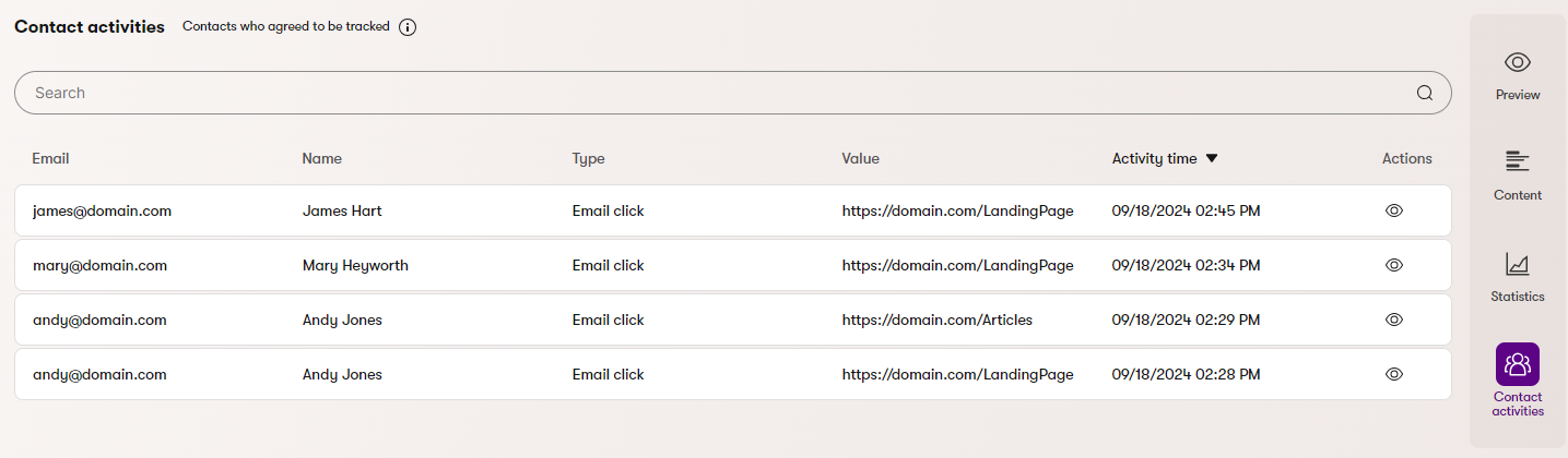 Xperience Attività dei contatti per le email