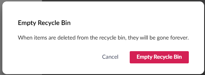 Empty-Recycle-Bin-Warning.png Umbraco Eliminare e ripristinare pagine Svuotare il cestino Conferma