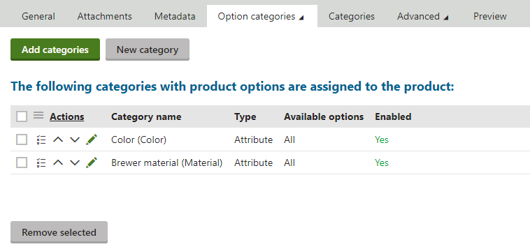 KenticoBrewerColorOptions.png XTR K13 Selezione delle opzioni disponibili
