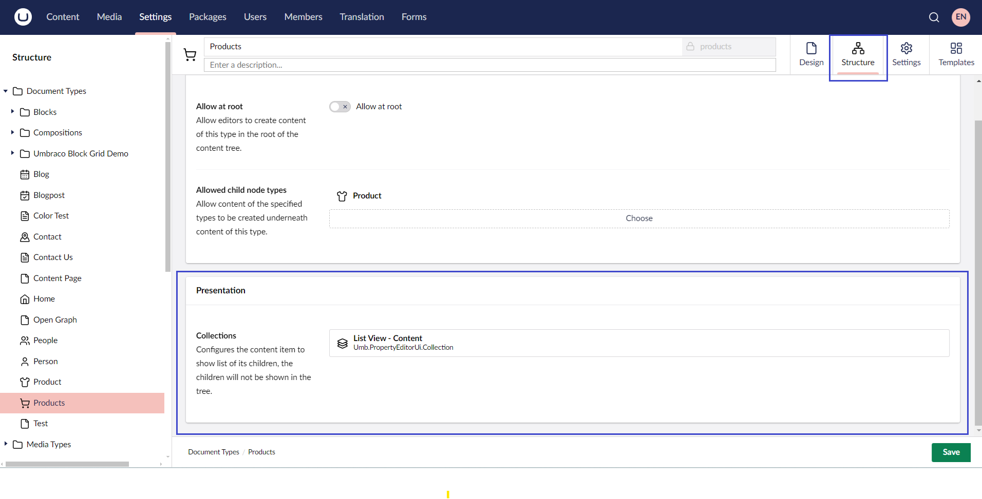 Configure-as-a-Collection.png Umbraco Visualizzazione del layout della pagina Collection