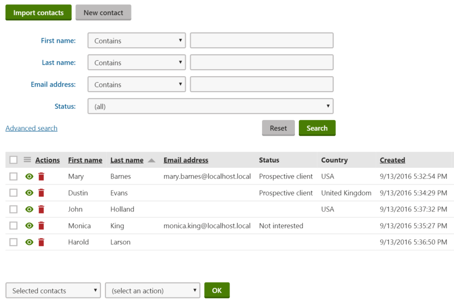 list_of_contacts.png XTR K13 Lavorare con i contatti Gestione dei contatti