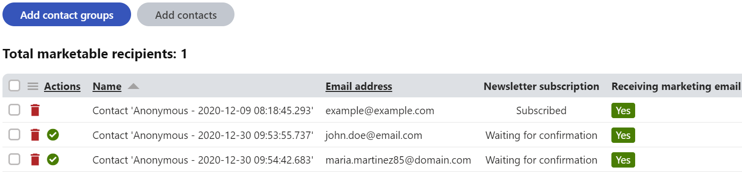 recipients.png XTR K13 Gestione dei destinatari delle email di marketing Aggiunta di destinatari a una newsletter