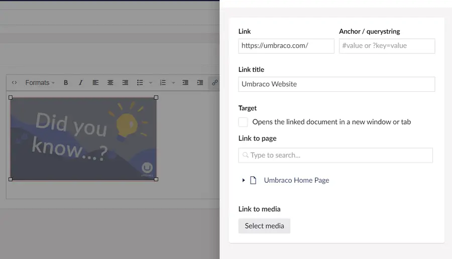 Umbraco Create a Link from an Image