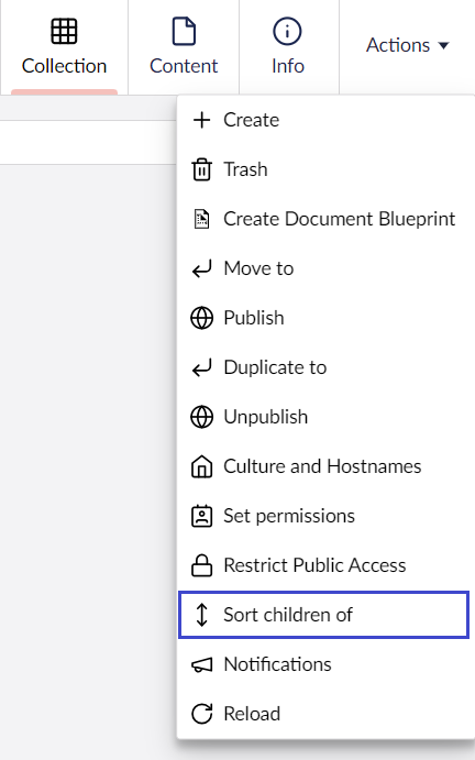 Actions-Menu.png Umbraco Ordinare le pagine Opzione 2