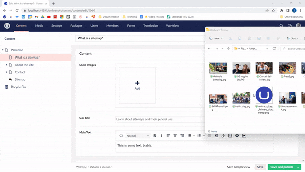 image.gif Umbraco Aggiungere media tramite la sezione Content