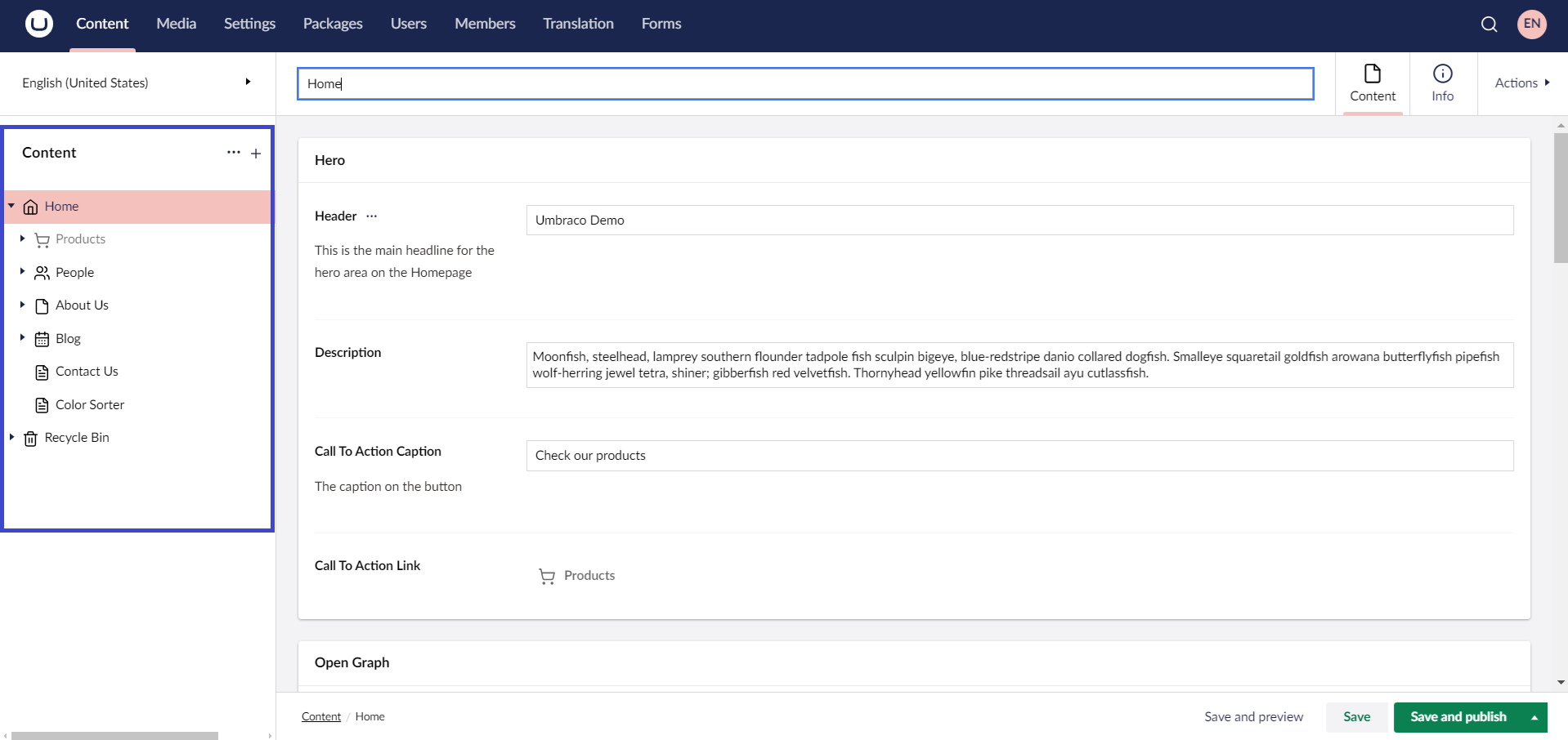 Viewing-Pages-in-Content-Section.png Umbraco Contenuto all'interno della vista ad albero