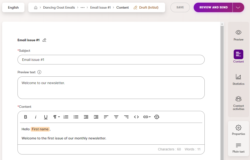 Xperience Inviare email regolari (Regular) Crea un'email