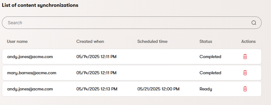 content_sync_scheduled.png Xperience Sincronizzazione dei contenuti Tracciare le sincronizzazioni in arrivo