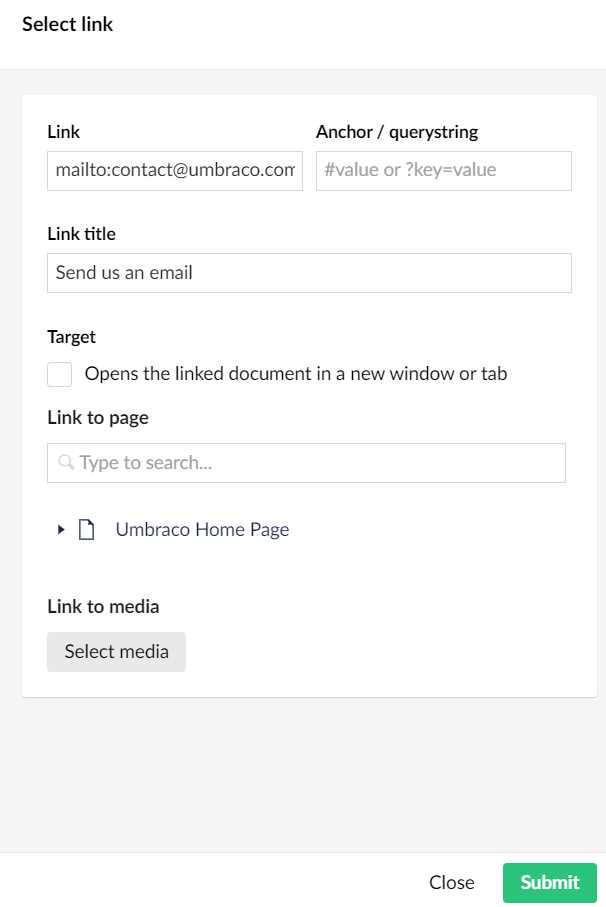 Umbraco Link to an Email Address in Umbraco