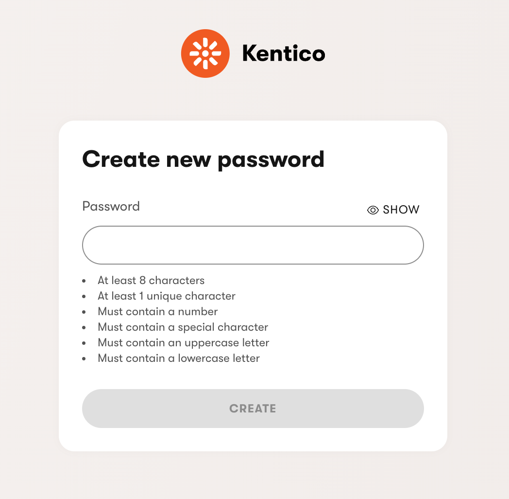 Xperience Backoffice Create new password