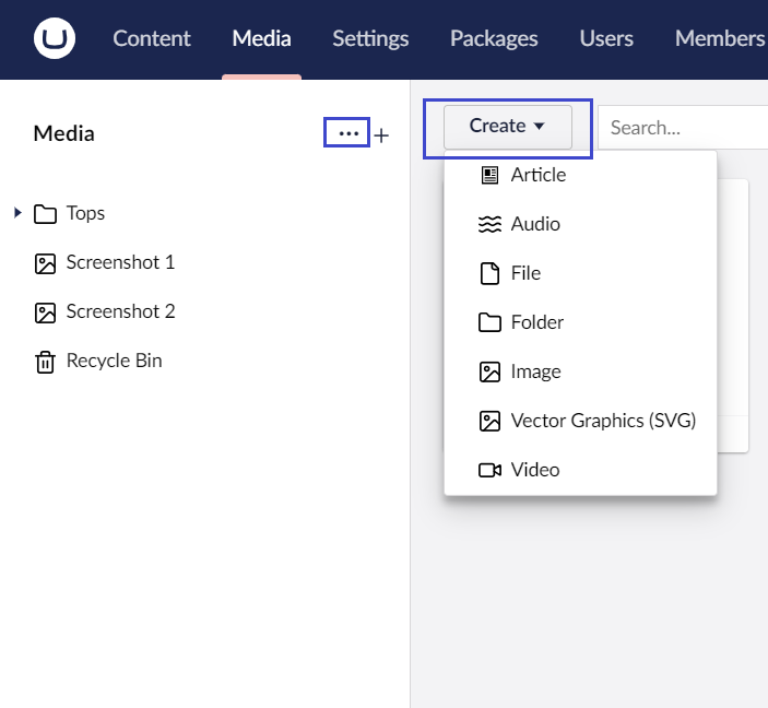 Media-Upload.png Umbraco Lavorare con i Tipi di Media Caricare un elemento media
