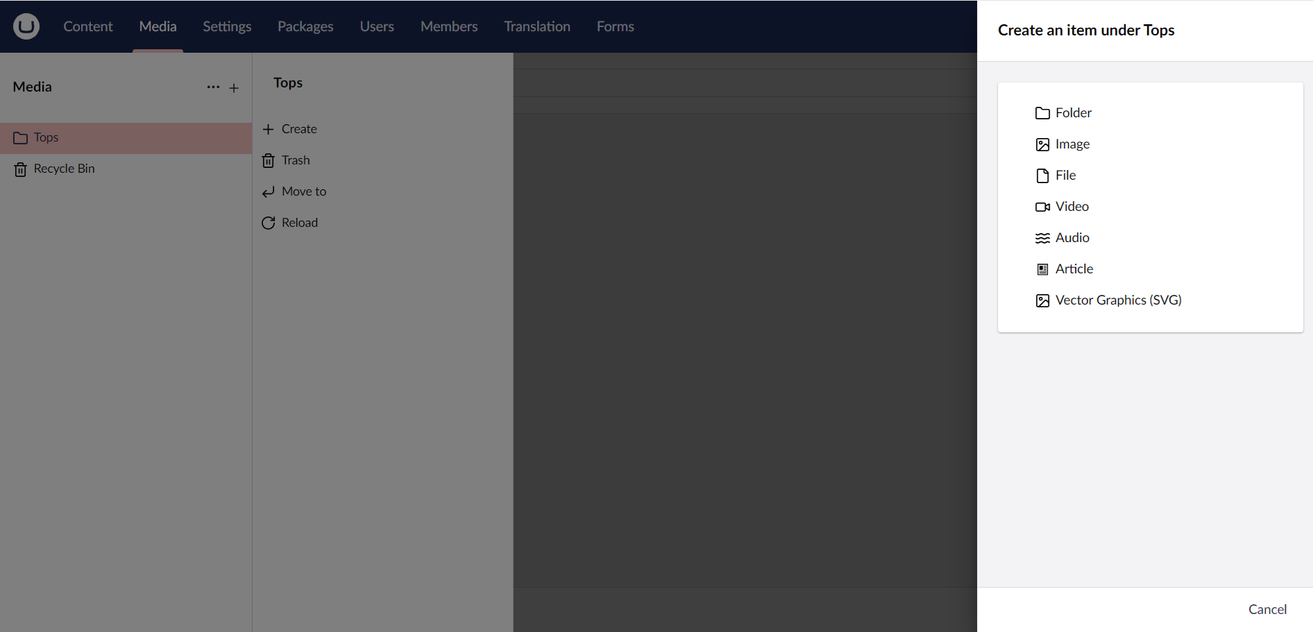 Edit-Folder.png Umbraco Lavorare con le cartelle Modificare una cartella