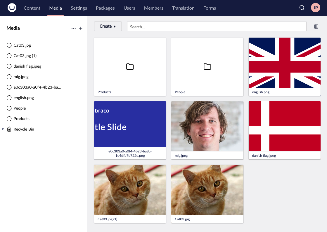 Media-Section-Cardview.png Umbraco Organizzare e modificare gli elementi multimediali