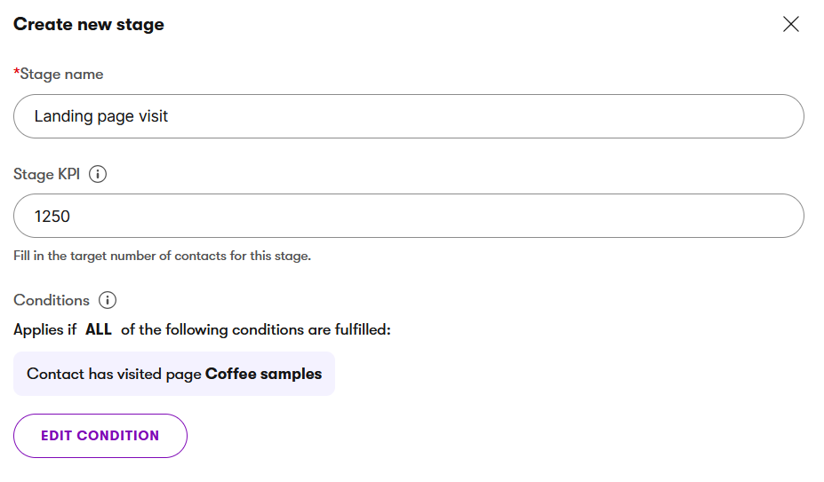 CJ_Stage.png Xperience Customer journeys Creare un percorso del cliente Conditions