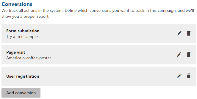 setting_conversions.png XTR K13 Pianificazione e valutazione delle campagne Esempio – Valutazione di una campagna Conversioni