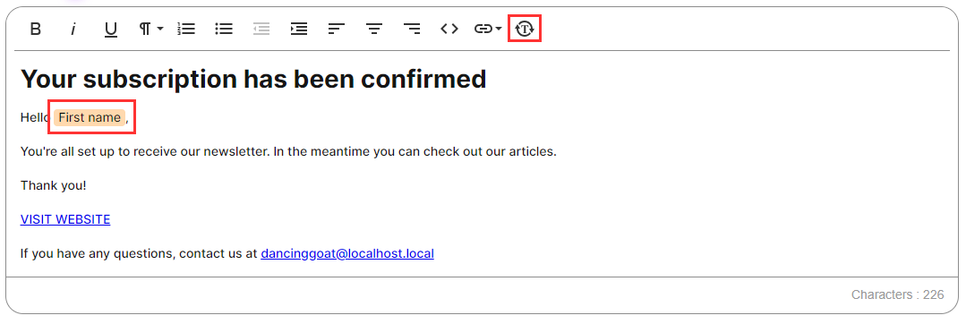 Xperience Aggiungere testo dinamico alle email