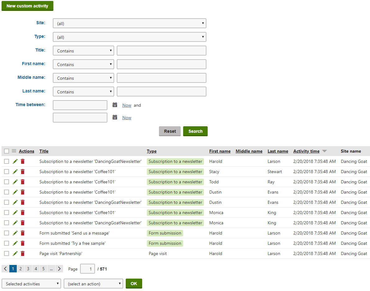 contact_activities.png XTR K13 Visualizzazione delle attività dei contatti